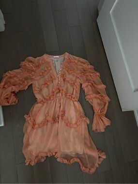 Girls Peach Ruffle Chiffon Dress